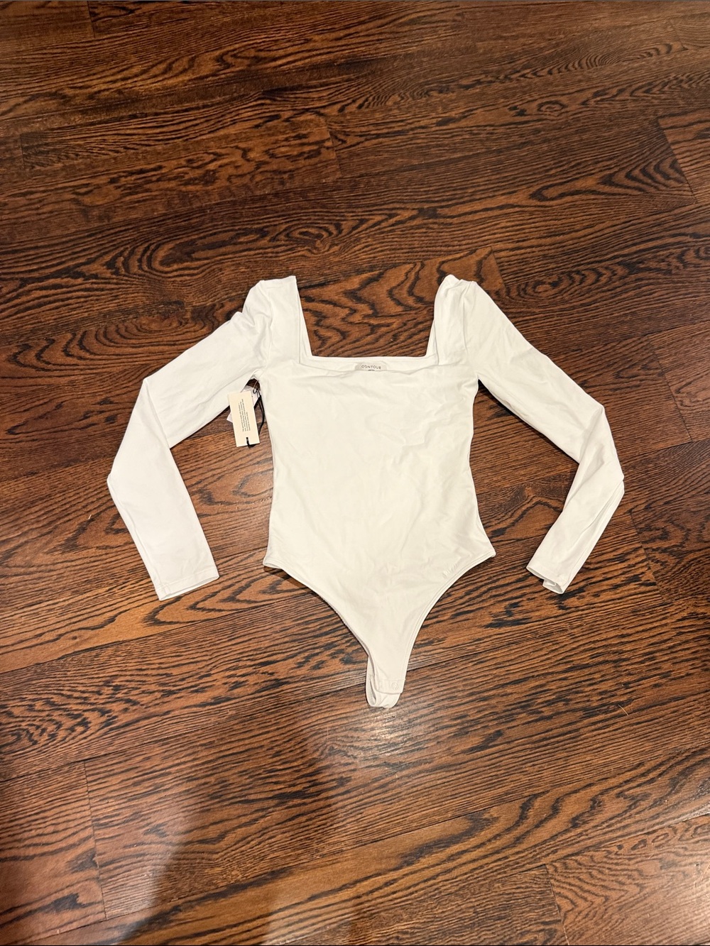 Aritzia White Long Sleeve Square Neck One-Piece Bodysuit